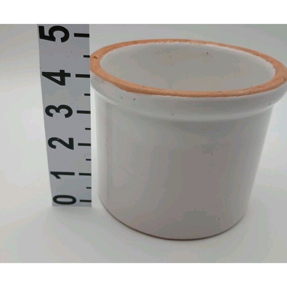 Vintage Primitive Pottery CROCK Bowl 4 1/2" Off White Redware - Picture 4 of 5